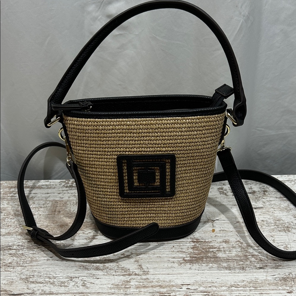 Liz Claiborne Large Maddie Bucket Tan and Black Wear Two Ways